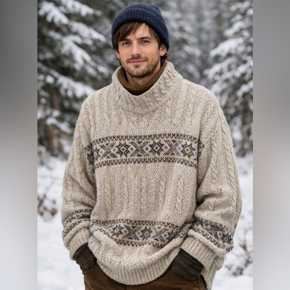 Sketch Vancouver Knit Sweater MenXL CanadaMade Beige Grandpacore Nordic VTG